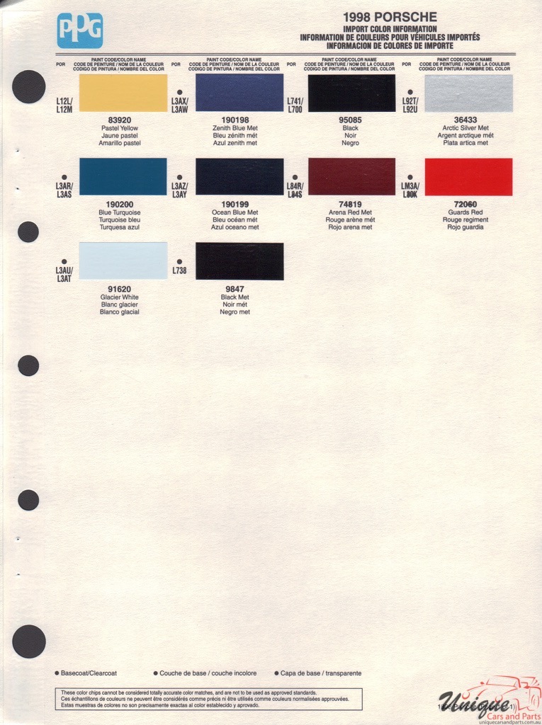 1998 Porsche Paint Charts PPG 1